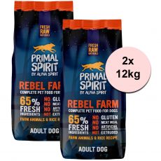 Primal Spirit Dog 65% Rebel Farm - kura a ryby 2 x 12kg