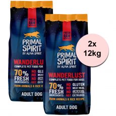 Primal Spirit Dog 70% Wanderlust - kura a losos 2 x 12kg