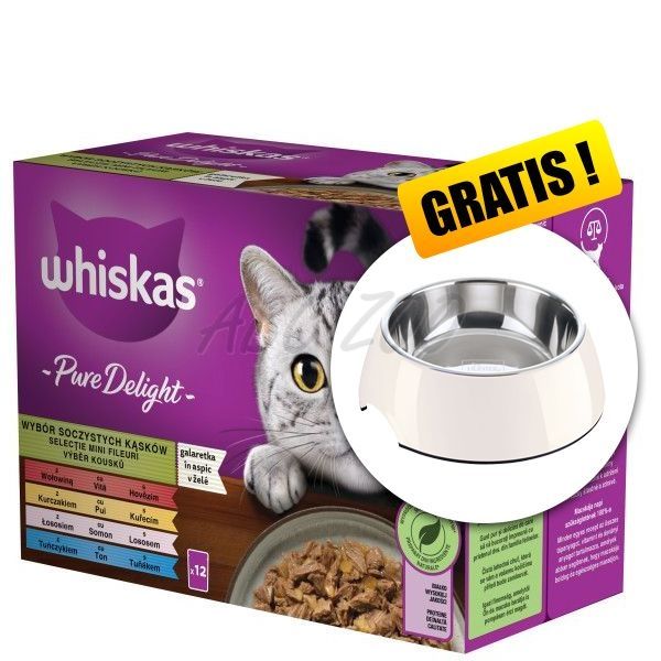 Whiskas kapsička Pure Delight mixovaný výber v želé 4x(12x85g) + miska GRÁTIS